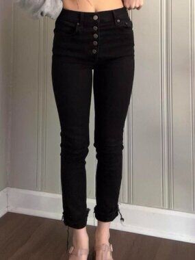 Reformation jeans black soft denim button fly high, waisted, skinny straight leg